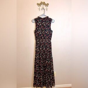 Draper James Black Floral Maxi Dress with mini floral in reds.  Sleeveless body